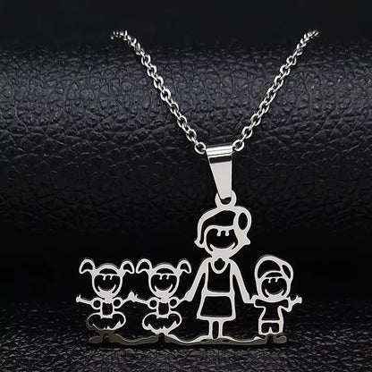 Stainless Steel Necklace Mama Family Necklaces Silver Color Love Boy Girl Pendant Jewelry Women Christmas Gift 355