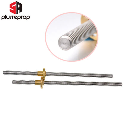 T8 Lead Screw OD 8Mm Pitch 2Mm Lead 2Mm 150Mm 200Mm 250Mm 300Mm 350Mm 400Mm 500Mm with Brass Nut for Reprap 3D Printer Z Axis