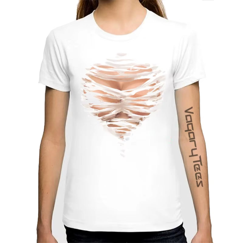 Women Summer Cool Tops Casual 3D Boobs Print and Short Sleeve O-Neck T-Shirt Big Boobs Sexy Breast Design Print T Shirt