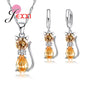 Fast Shipping Retail Romantic Engagement Silver Cute Cat Jewelry Sets Necklace Earrings with Austrian Crystal for Women
