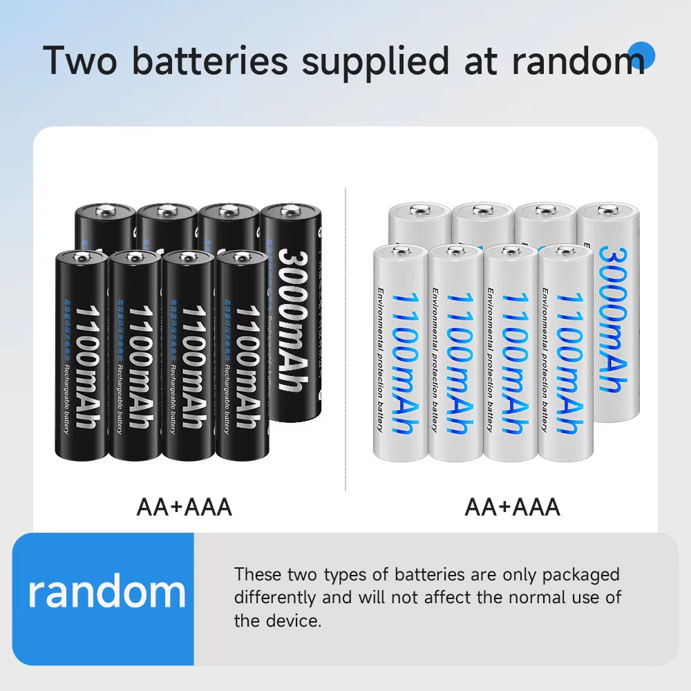 4Pcs 3000Mah 1.2V AA Rechargeable Batteries+4Pcs 1100Mah 1.2V AAA Battery NI-MH AA AAA Rechargeable Battery for Camera Toy