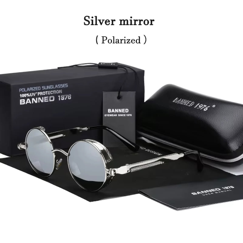 2020 Retro round Metal HD Polarized Punk Steampunk Sunglasses for Women Men,Vintage Sun Glasses Oculos De Sol Meminino Masculino