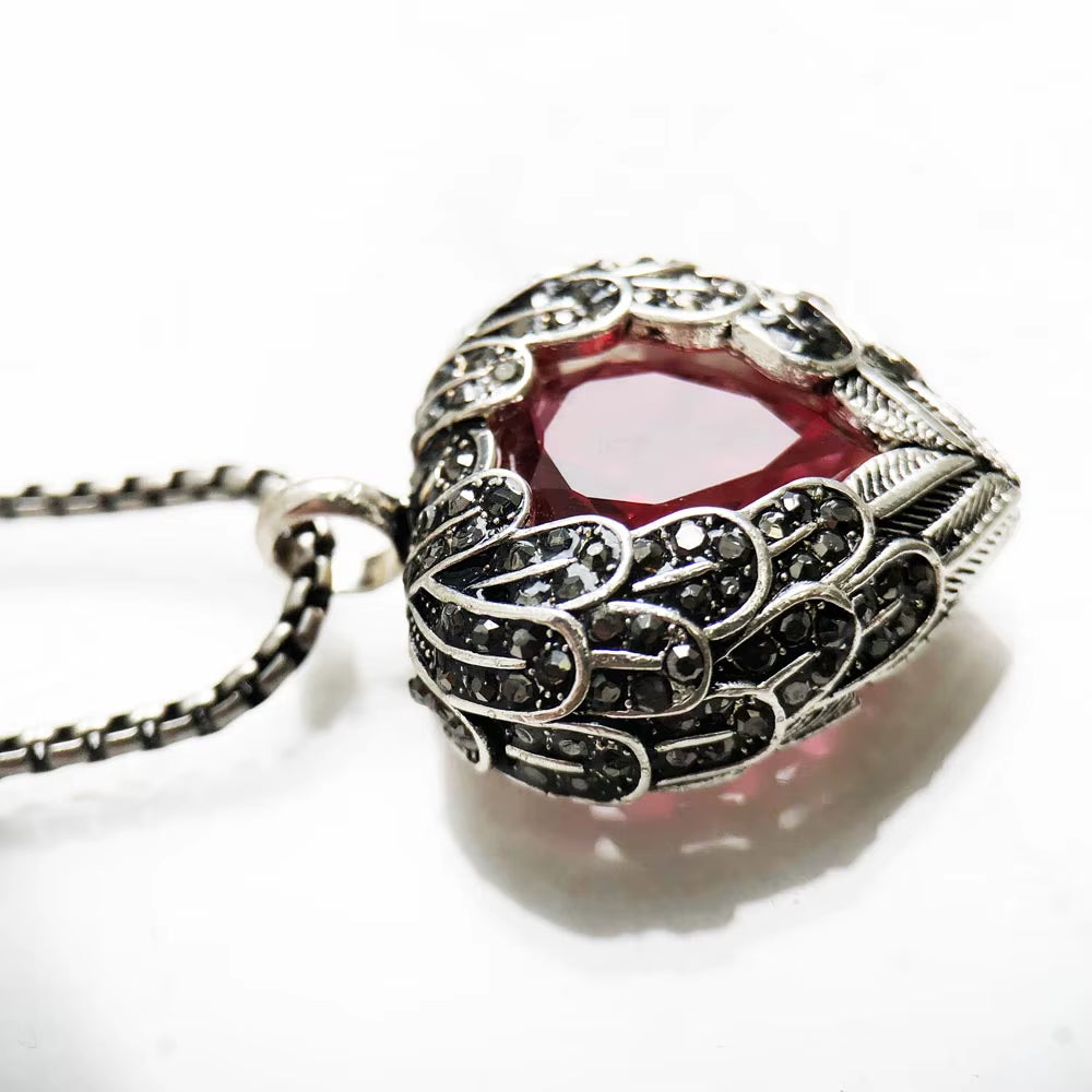Pendant Necklace Red Winged Heart Brand Link Chain Fashion Jewelry Europe Style 925 Stering Silver Gift for Women