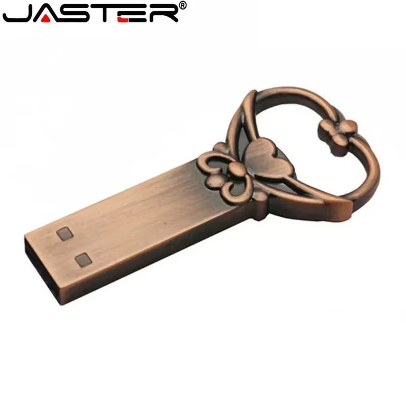 Copper Love Heart Shaped Key Usb Flash Drive Pendrive Pen Drive 4Gb 16Gb 32Gb 64Gb Metal Keys Memory Stick Wedding Gift
