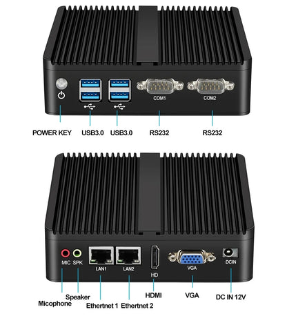 XCY Fanless Mini PC  Celeron J6412 N5105 2X Gbe LAN 2X RS232 HDMI VGA Wifi 4G LTE Windows 10 Linux Industrial Computer