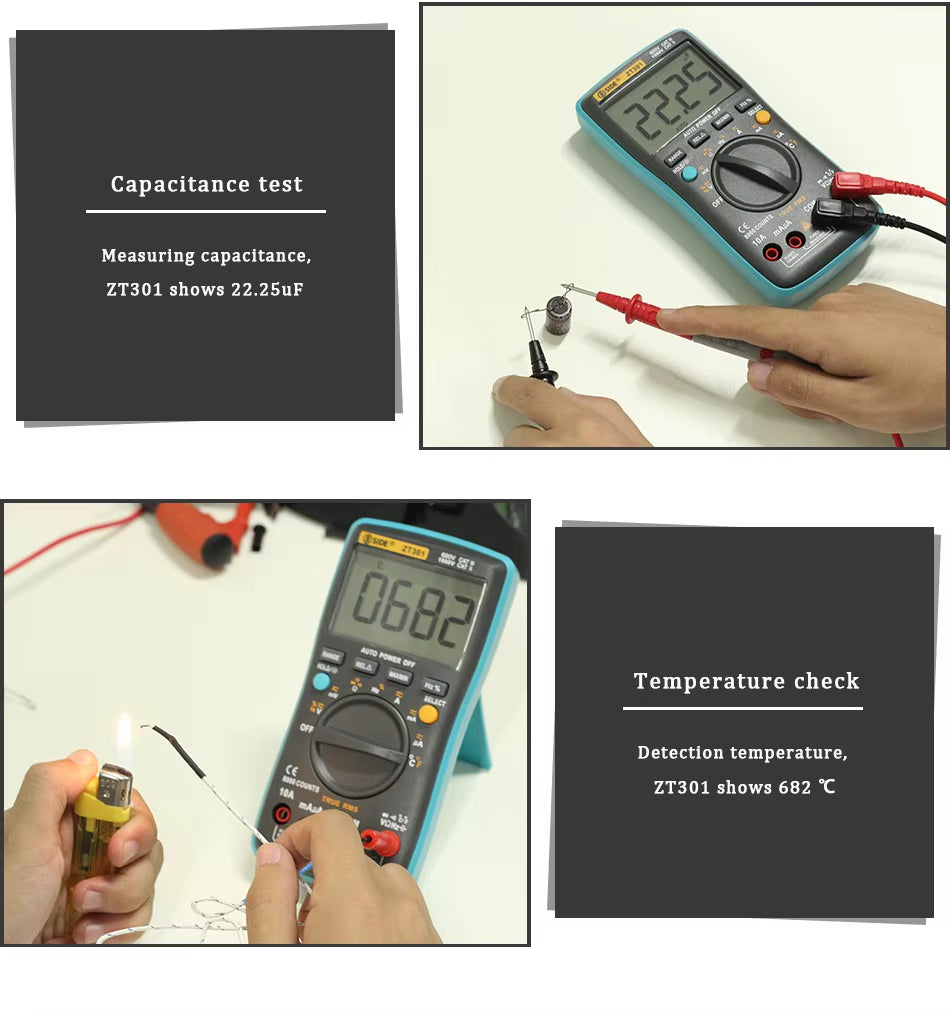 Digital Multimeter Auto Range True RMS 8000 High Precision Ammeter Voltmeter Smart Capacitor Temperature NCV Ohm Hz Tester