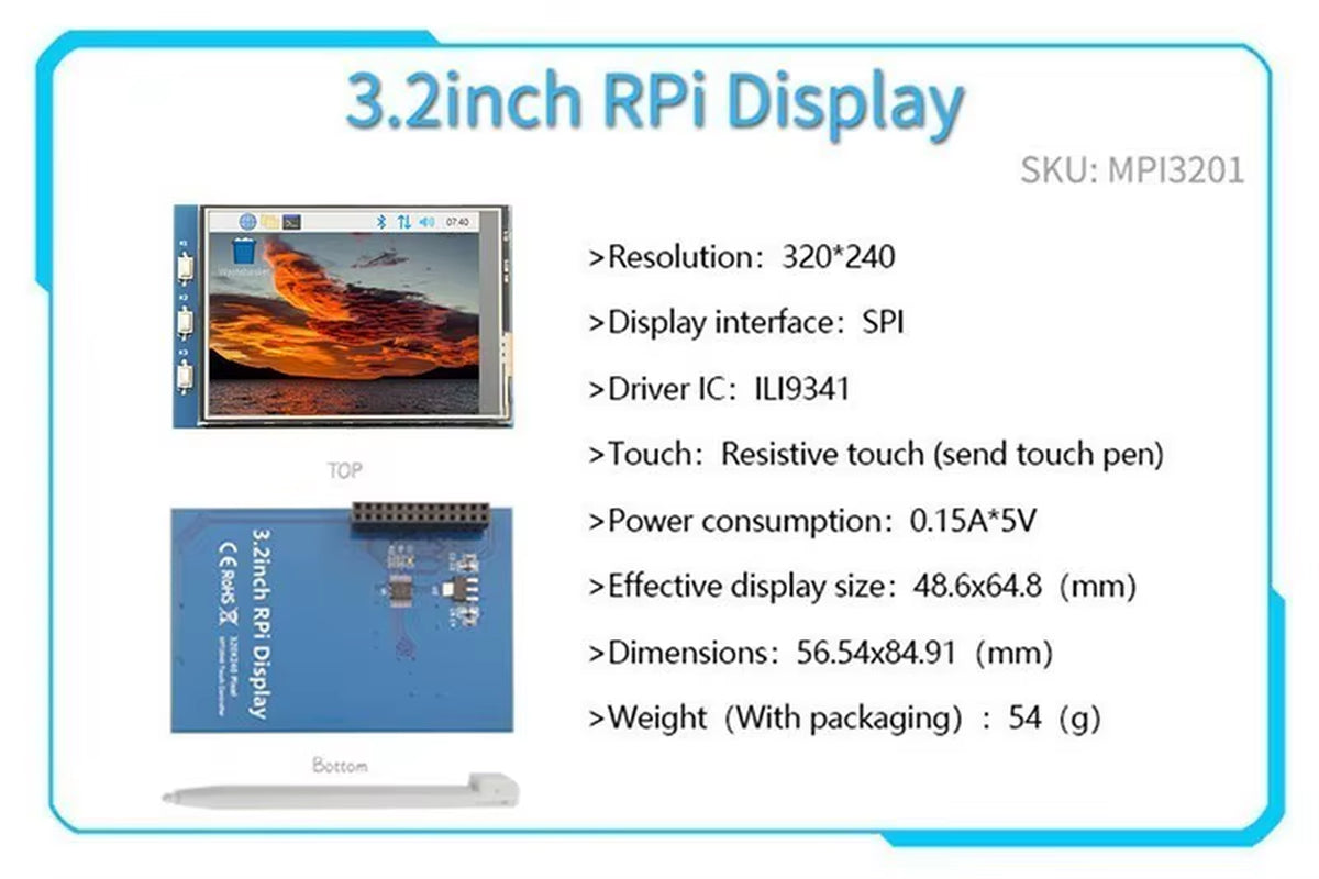 2.4/2.8/3.2/3.5/5/7/10.1 Inch Touch LCD Display Module Support for Raspberry Pi 3B+ 4 B