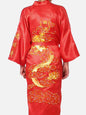 Navy Blue Chinese Men'S Satin Silk Robe Embroidery Kimono Bath Gown Dragon Size S M L XL XXL XXXL S0008