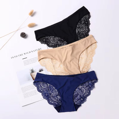 Fashion Lace Underwear Women Panties Sexy Briefs Solid Color Invisible Intimate Lingerie Female Breathable Seamless Panty
