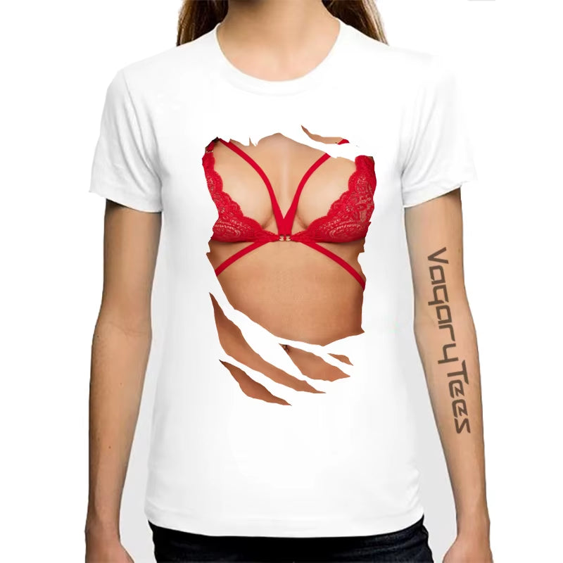 Women Summer Cool Tops Casual 3D Boobs Print and Short Sleeve O-Neck T-Shirt Big Boobs Sexy Breast Design Print T Shirt
