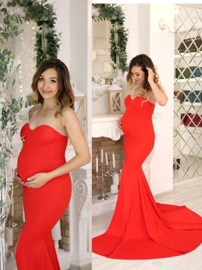 Sexy Strapless Long Black Maxi Dress Front Slit Bare Shoulder Red Women'S Evening Summer Night Gown Party Maternity Dresses