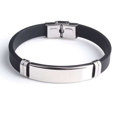 Fashion Engrave Logo Custom Name Bracelet Smooth Silicone Stainless Steel Bracelets for Men Personality Jewelry