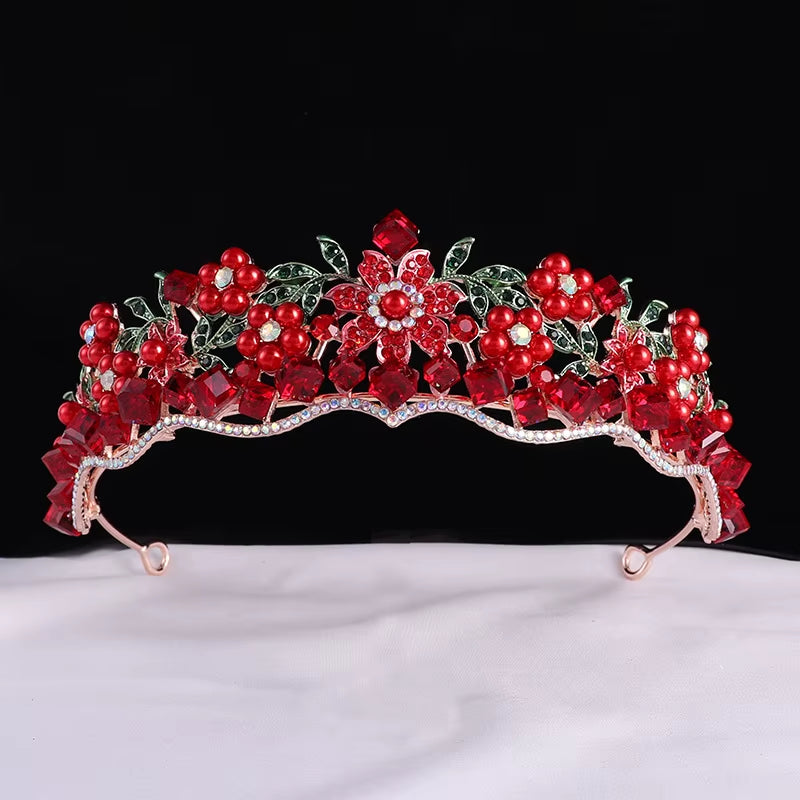 Luxury Baroque Purple Crystal Pearl Bridal Crown Tiara Magnificent Rhinestone Diadem for Bride Headband Wedding Hair Accessories