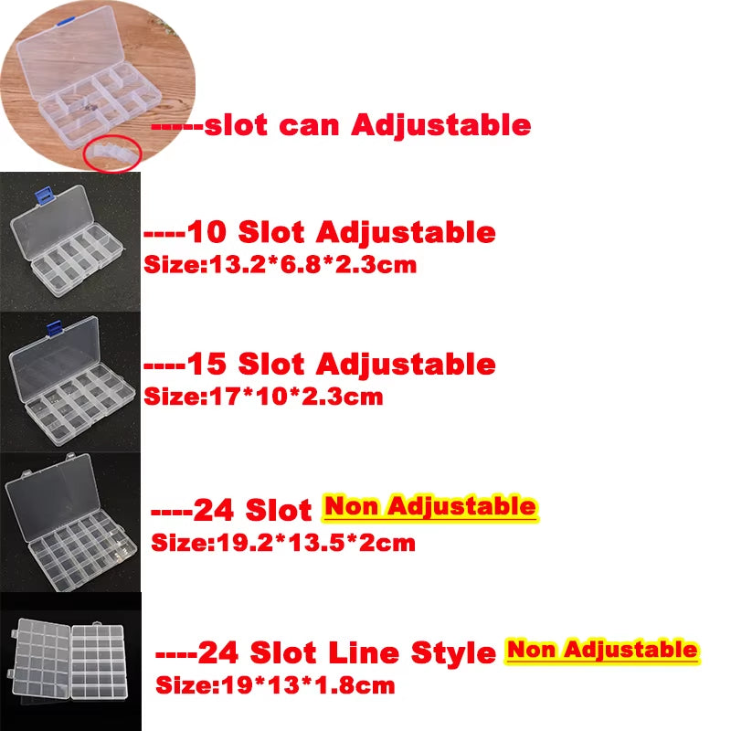 1Pcs Square Transparent Plastic Storage Box Case 10/24 Slot Adjustable for Pills Jewelry Beads Earring Case Organizer