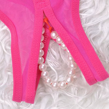 Women Low Waist Panties Lace G Strings Sexy Underwear Pearl Crotchless Briefs Female Lingerie Tanga