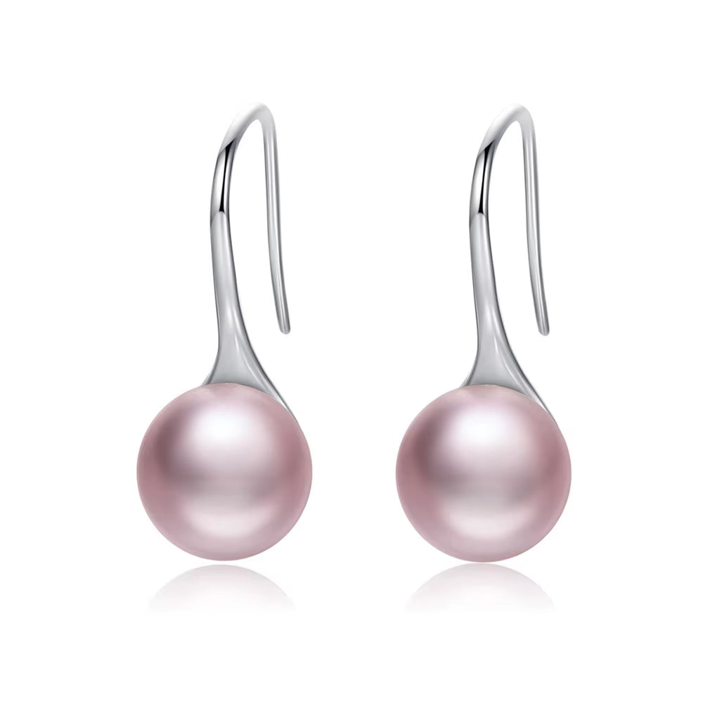 925 Sterling Silver Elegant round Pure Love Pearl Drop Earrings for Women Jewelry Brincos White ,Black Purple Pink SCE037