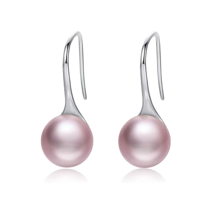 925 Sterling Silver Elegant round Pure Love Pearl Drop Earrings for Women Jewelry Brincos White ,Black Purple Pink SCE037