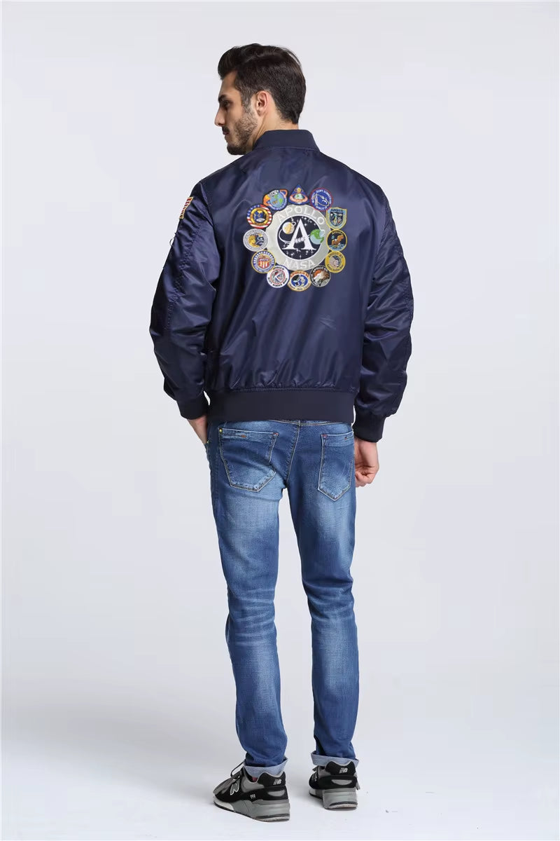 2025 New Autumn Apollo Thin 100Th SPACE SHUTTLE MISSION Thin MA1 Bomber Hiphop US Air Force Pilot Flight College Jacket for Men