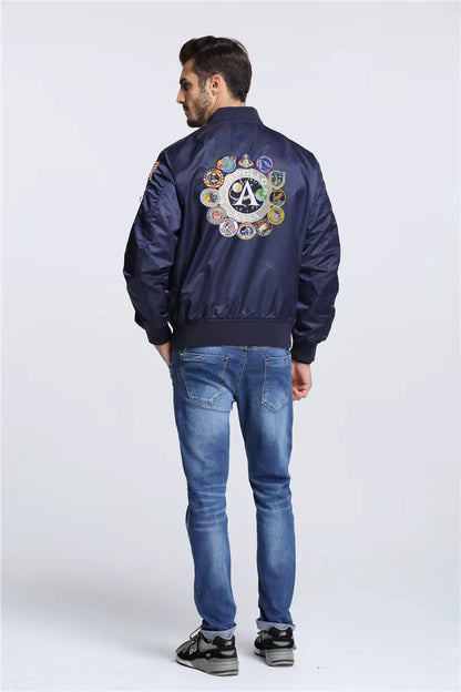 2025 New Autumn Apollo Thin 100Th SPACE SHUTTLE MISSION Thin MA1 Bomber Hiphop US Air Force Pilot Flight College Jacket for Men