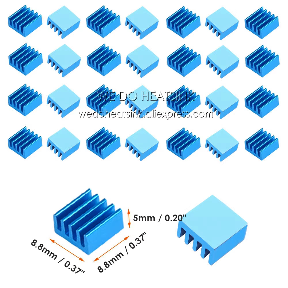 10Pcs 8.8X8.8X5Mm Small Tiny Silver / Black Heatsink Aluminum Heat Sink Radiator Cooler with Tape Applied