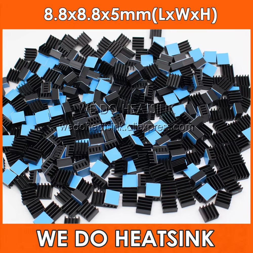 10Pcs 8.8X8.8X5Mm Small Tiny Silver / Black Heatsink Aluminum Heat Sink Radiator Cooler with Tape Applied