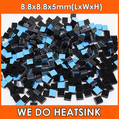 10Pcs 8.8X8.8X5Mm Small Tiny Silver / Black Heatsink Aluminum Heat Sink Radiator Cooler with Tape Applied