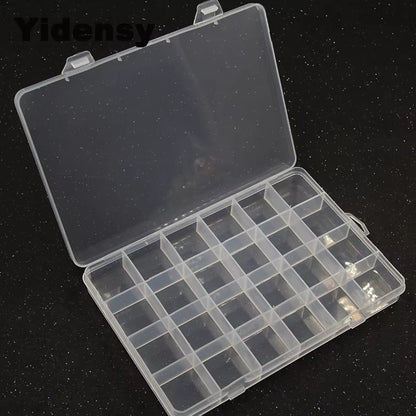 1Pcs Square Transparent Plastic Storage Box Case 10/24 Slot Adjustable for Pills Jewelry Beads Earring Case Organizer