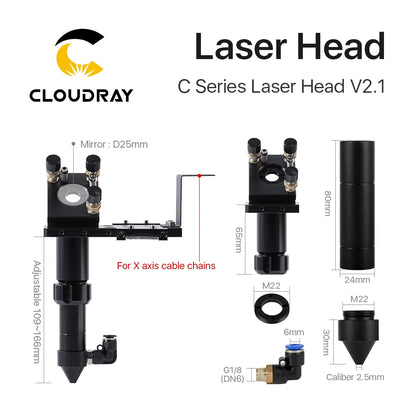 C Series CO2 Laser Head Dia.18 FL38.1& Dia.20 FL50.8 / 63.5/101.6Mm Mount for Laser Engraving Cutting Machine(Black)