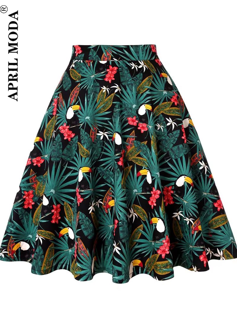 Women'S Runway Cotton Retro Vintage Skirt Black Faldas High Waist a Line Rockabilly Jupe 50S Swing Umbrella Skirts Pin up Skater