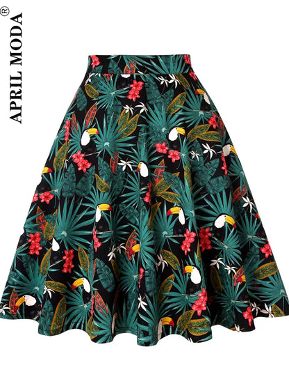 Women'S Runway Cotton Retro Vintage Skirt Black Faldas High Waist a Line Rockabilly Jupe 50S Swing Umbrella Skirts Pin up Skater