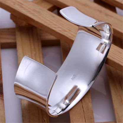 New Arrival Pure 925 Sterling Silver Bangle Bracelets Women Smooth Open Bracelet Fashion Jewelry Engagement Christmas Gift