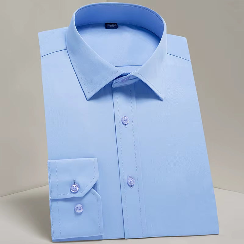 Men'S Classic Long Sleeve Standard-Fit Dress Shirts Formal Business Social Simple Basic Design White Work Office Casual Shirt