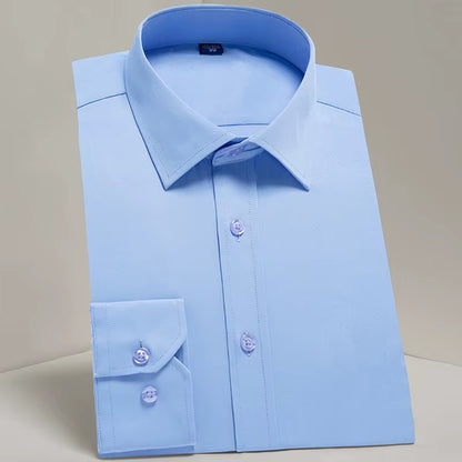 Men'S Classic Long Sleeve Standard-Fit Dress Shirts Formal Business Social Simple Basic Design White Work Office Casual Shirt