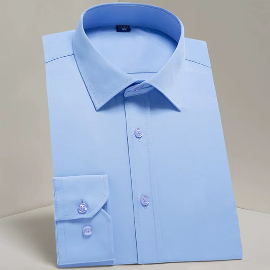 Men'S Classic Long Sleeve Standard-Fit Dress Shirts Formal Business Social Simple Basic Design White Work Office Casual Shirt