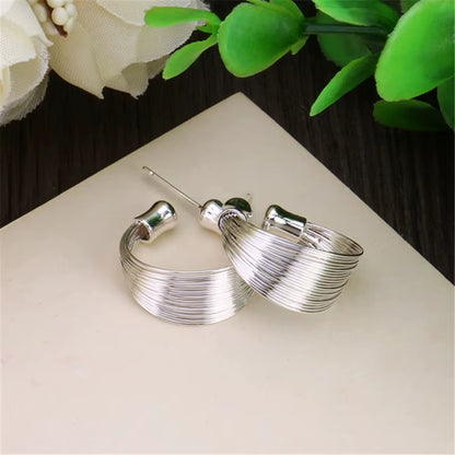 925 Sterling Silver Smooth Multi-Line Stud Earrings for Woman Wedding Engagement Fashion Party Charm Jewelry