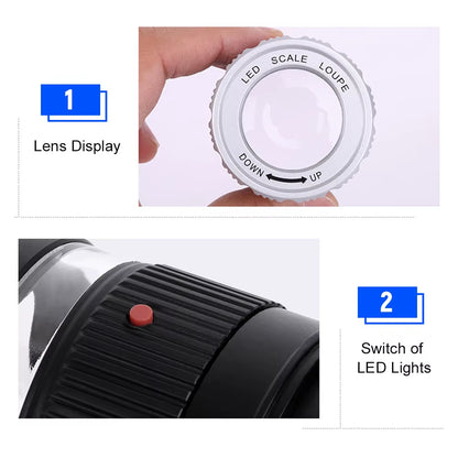 LED Scale Loupe 30X Adjustable Magnification Magnifier Metal Cylinder Mirror with Scale Small Reading Mirror Jewelry Magnifier