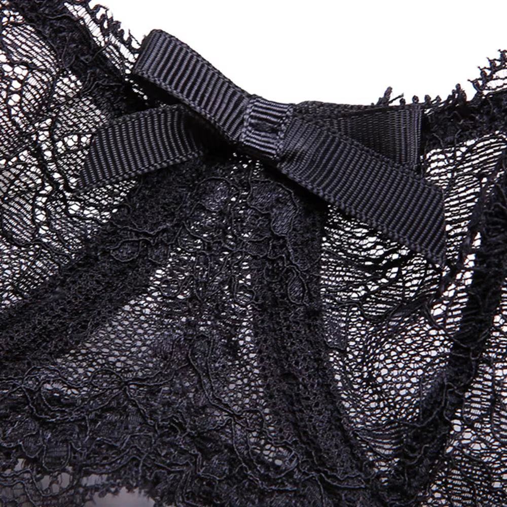 Luxury Half Cup Lace Transparent Sexy Lingerie Ultra-Thin Solid Shell Style 4 Pieces/Lots Bra Set and Garter and Stocking