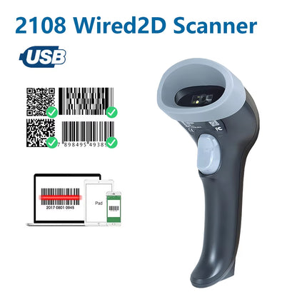 1D/2D Supermarket Handhel Barcode Bar Code Scanner Reader QR PDF417 Bluetooth 2.4G Wireless &Wired USB Platform