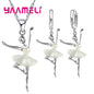 925 Sterling Silver Ballet Girls Pendants Necklaces Earrings Set for Girls Party Accessory Fashion Women Jewelry Sets