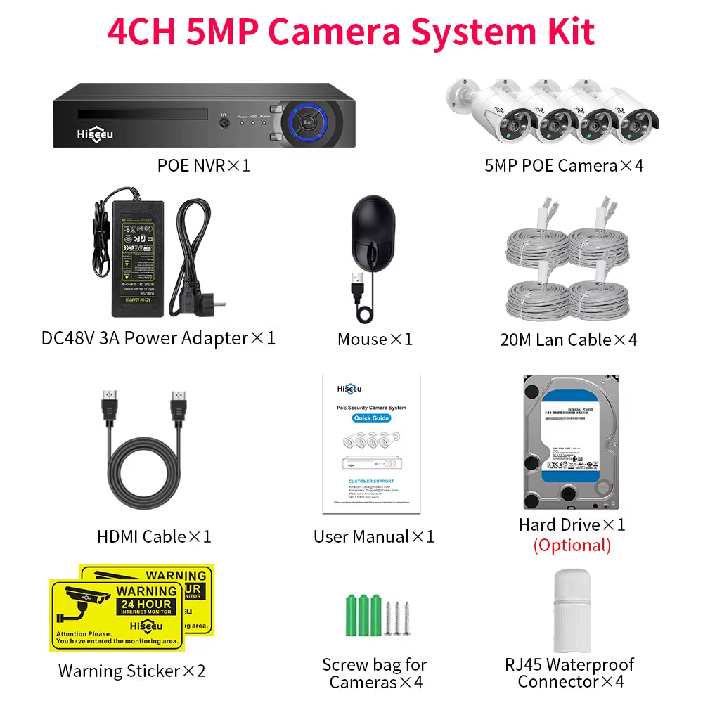 5MP 3MP 8CH POE NVR Video Audio Record ONVIF CCTV IP Security Surveillance Camera System Kit Set Outdoor House Waterproof