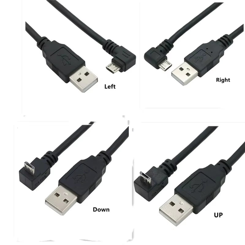 Up & down & Left & Right Angled 90 Degree USB Micro USB Male to USB Male Data Charge Connector Cable 25Cm 50Cm for Tablet 5Ft 1M