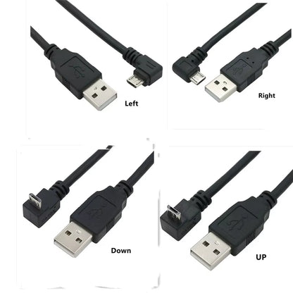 Up & down & Left & Right Angled 90 Degree USB Micro USB Male to USB Male Data Charge Connector Cable 25Cm 50Cm for Tablet 5Ft 1M