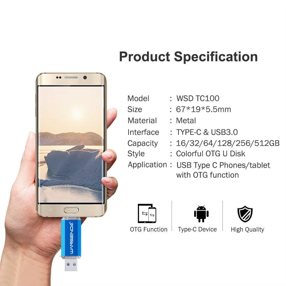 Hotsale  OTG USB Flash Drive Type C Pen Drive 512GB 256GB 128GB 64GB 32GB 16GB USB Stick 3.0 Pendrive for Type-C Device