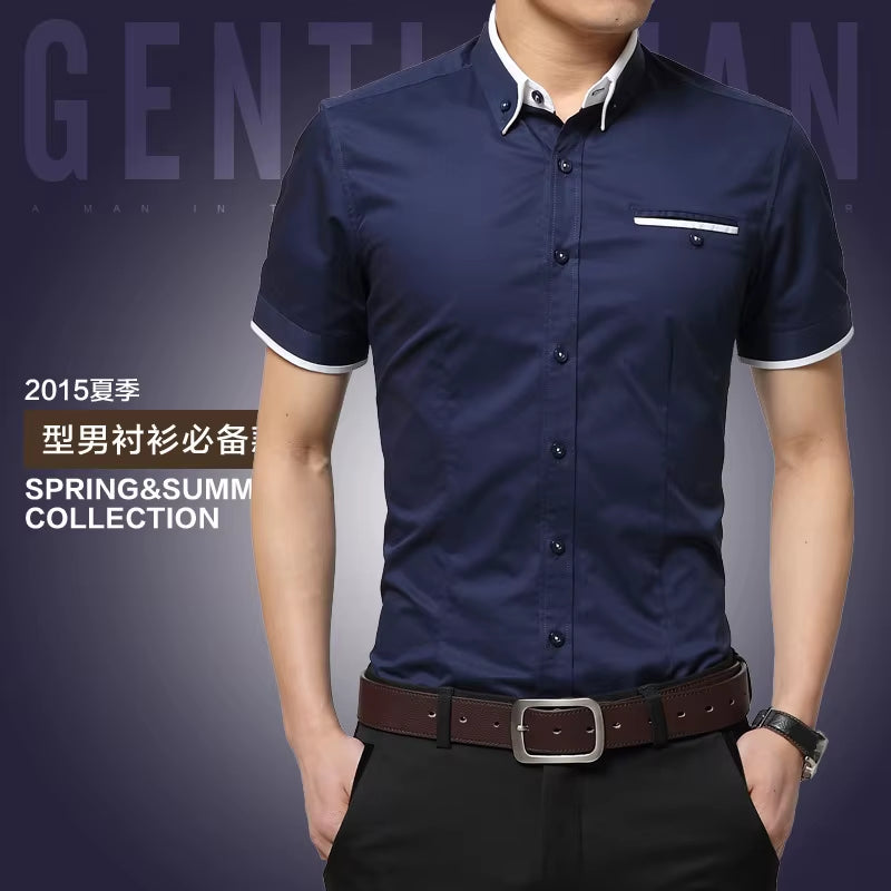 2025 New Arrival Brand Men'S Summer Business Shirt Short Sleeves Turn-Down Collar Tuxedo Shirt Shirt Men Shirts Big Size 5XL