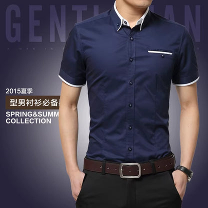 2025 New Arrival Brand Men'S Summer Business Shirt Short Sleeves Turn-Down Collar Tuxedo Shirt Shirt Men Shirts Big Size 5XL
