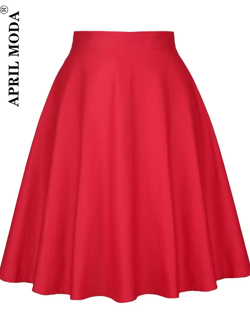 Women'S Runway Cotton Retro Vintage Skirt Black Faldas High Waist a Line Rockabilly Jupe 50S Swing Umbrella Skirts Pin up Skater