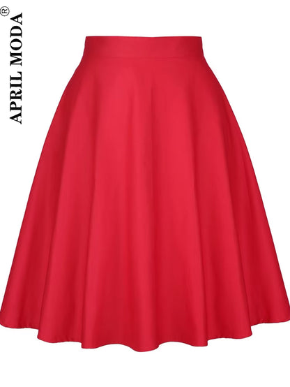 Women'S Runway Cotton Retro Vintage Skirt Black Faldas High Waist a Line Rockabilly Jupe 50S Swing Umbrella Skirts Pin up Skater