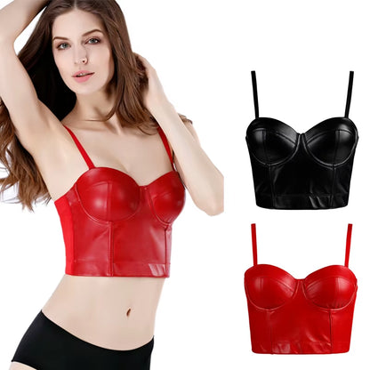 Women Leather Corset Top Crop Bustier Gothic Bra Push up Bodice Sexy Lingerie Corselet Party Short Camis plus Size 6XL