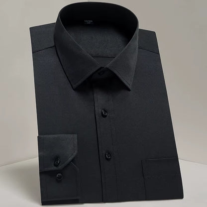 Men'S Classic Long Sleeve Standard-Fit Dress Shirts Formal Business Social Simple Basic Design White Work Office Casual Shirt