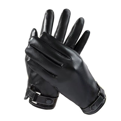 Men'S Gloves Black Winter Mittens Keep Warm Touch Screen Windproof Driving Guantes Male Autumn Winter PU Leather Gloves Business